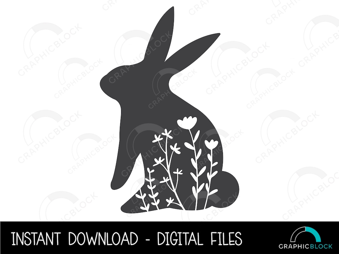 Floral Bunny SVG | Easter Rabbit Silhouette PNG | Spring Flower Cut ...