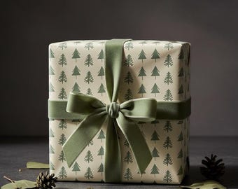 Green Pine Tree Wrapping Paper, Holiday Gift Wrap, Christmas Tree Paper, Winter Wrapping Paper, Rustic Holiday Decor, Gifts for Her, for Him