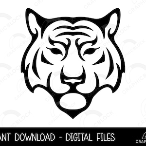 Tiger Head SVG #2, Tiger Face PNG, Logo Vector Cut file Cricut, Tiger Outline Design, Chinese New Year Silhouette Eps Dxf, Téléchargement numérique