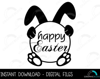 Happy Easter Bunny Ears SVG, Easter Rabbit Sign PNG, Bunny Outline Vector Cricut Cut File Spring Silhouette JPG Clip Art Digital Download