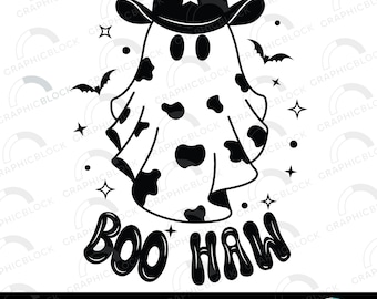 Boo Haw Halloween Ghost SVG, Cowboy Ghost PNG, Western Halloween Vector, Cricut Cut File Silhouette Dxf Eps ClipArt Outline Digital Download