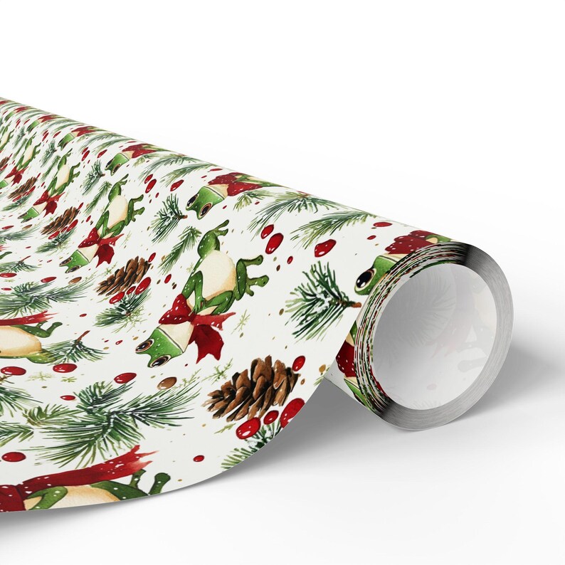 Festive Frog Wrapping Paper, Holiday Gift Wrap, Cute Animal Paper, Premium Paper Sheets, Fun Kid's Birthday, Unique Present Wrap image 5