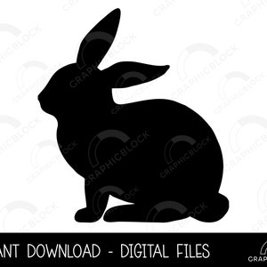 Rabbit Silhouette SVG #5, Lapin de Pâques PNG, Black Bunny Vector, Outline Cricut Cut File, Spring Silhouette Eps Dxf Clip Art Digital Download