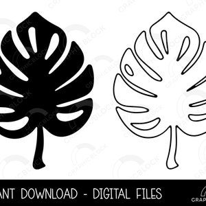 Monstera Leaf SVG #5, Monstera Silhouette PNG, Tropical Leaf Vector, Plant Cricut Cut File Eps Dxf, Black Outline Clip Art, Digital Download