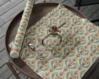 Vintage Floral Wrapping Paper, Elegant Botanical Gift Wrap Roll