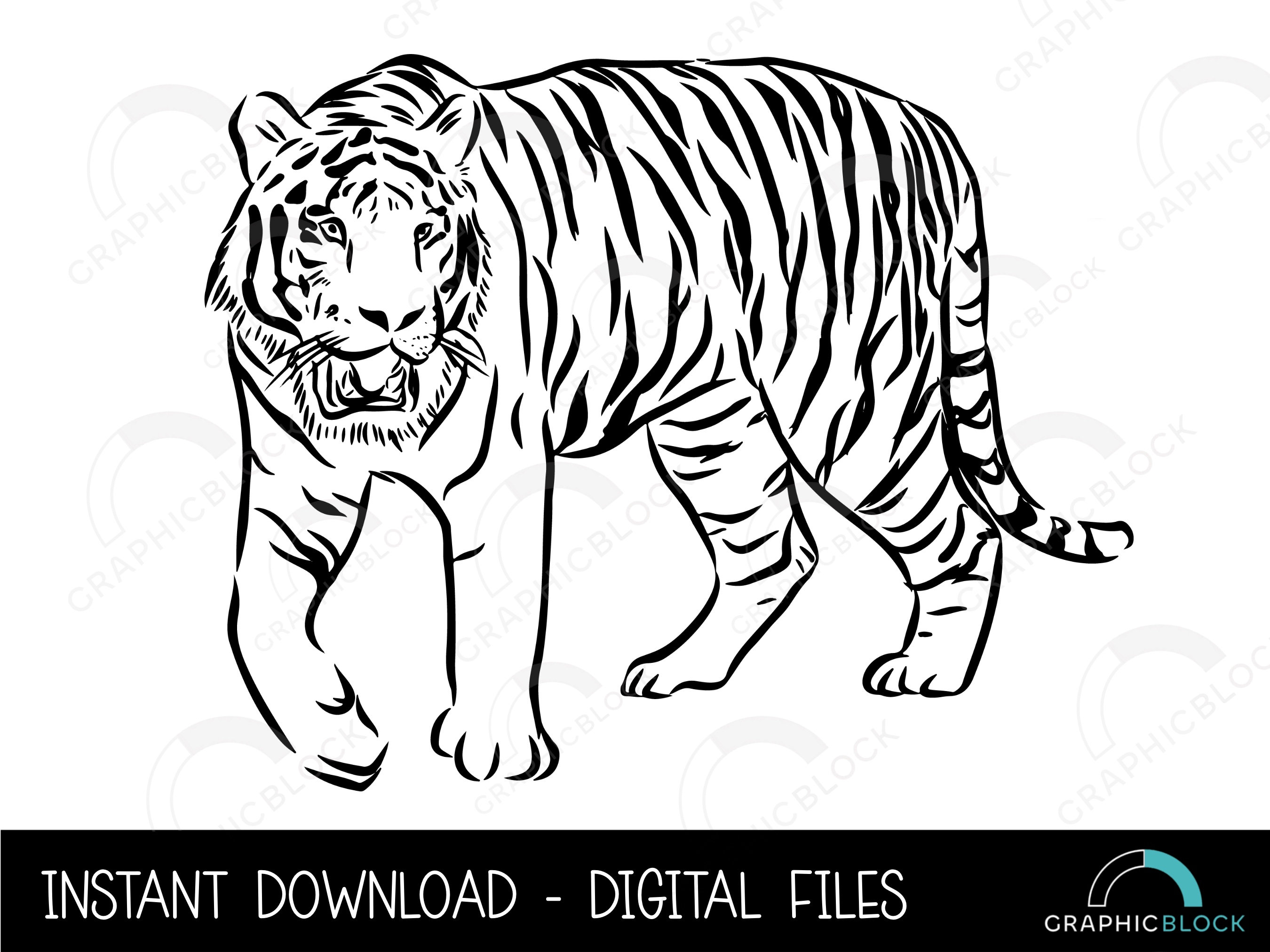 Tiger SVG 2, Tiger Stencil PNG, Wild Cat Vector, Cricut Cut File