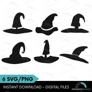 Halloween Witch Hat SVG Bundle, Witch Cap Shapes PNG Set, Witchy Hat Silhouette Outline, Cricut Cut Files, Halloween Decor DIY Craft File