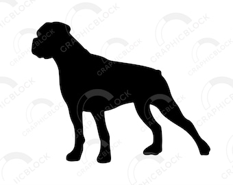ボクサー犬のシルエット SVG、ベクタークリップアート（デジタルダウンロード）