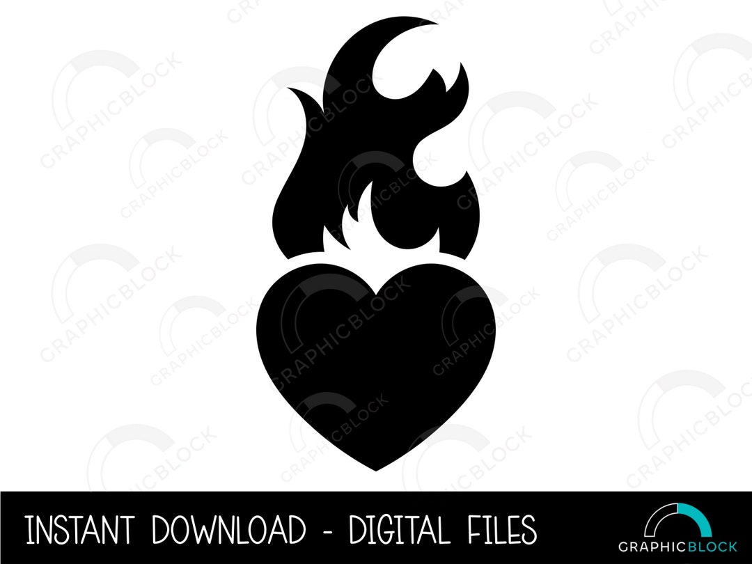 Flame Heart Hearts SVG, Fire Heart SVG, Heart on Fire Clipart, Cricut