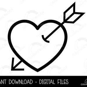 Heart Arrow SVG, Love Arrow Heart PNG, Valentines Day Svg, Vector Cut file Cricut, Heart With Arrow Silhouette, Pdf Eps Dxf Digital Download