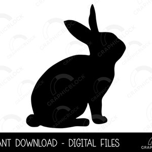 Rabbit Silhouette SVG #2, Lapin de Pâques PNG, Black Bunny Vector, Outline Cricut Cut File, Spring Silhouette Dxf Eps Clip Art Digital Download