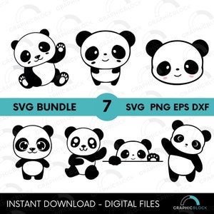 Cute baby panda layered SVG Kawaii panda cut file Cartoon panda cutting  Kids Cuttable Animal vector DXF Silhouette Cameo Cricut Vinyl Shirt