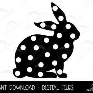 Lapin pointillé SVG, Lapin de Pâques PNG, Lapin Noir Avec Points Contour Vecteur Cricut Cut File Spring Silhouette JPG Clip Art Téléchargement Numérique