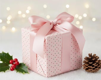 Pink Polka Dot Wrapping Paper, Christmas Gift Wrap, Holiday Present Paper, Cute Wrapping Paper, Festive Paper Roll