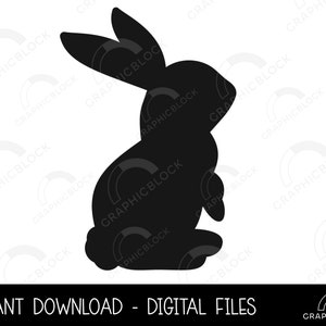 Assis Bunny Silhouette SVG #2, Lapin de Pâques PNG, Black Bunny Vector Outline, Rabbit Cricut Cut File, Spring JPG Clip Art Digital Download