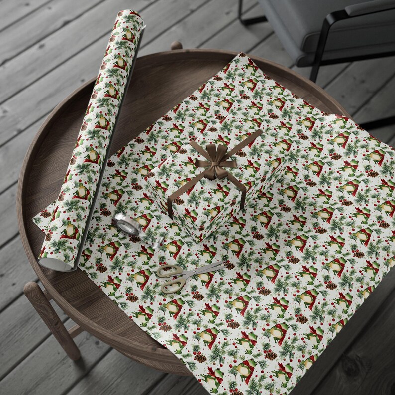 Festive Frog Wrapping Paper, Holiday Gift Wrap, Cute Animal Paper, Premium Paper Sheets, Fun Kid's Birthday, Unique Present Wrap image 2