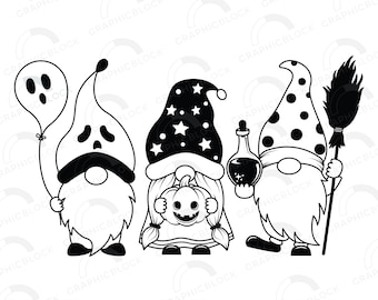 Halloween Gnome SVG - Cricut Silhouette Cut Files - Witch Fall Clipart - DIY Instant Download Craft Decor