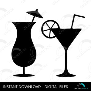 Cócteles SVG, Bebidas de playa Clip Art PNG, Alcohol Martini Vector Shape Outline, Fiesta de verano Cricut Cut File Silhouette Eps Descarga digital
