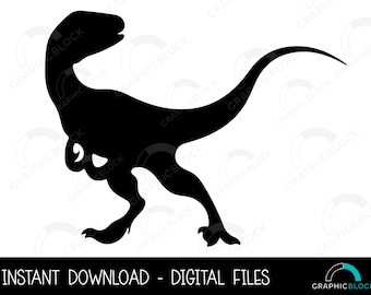 Velociraptor silhouet SVG, dinosaurus PNG, Dino vector, Cricut gesneden bestand Jurassic silhouet Eps Dxf zwarte clip art overzicht, digitale download