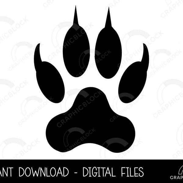 Tiger Paw SVG, Wild Cat Paw PNG, Lion Claw Vector, Cricut Cut File, Paw Print Silhouette Eps Dxf, Bear Clip Art Outline, Digital Download