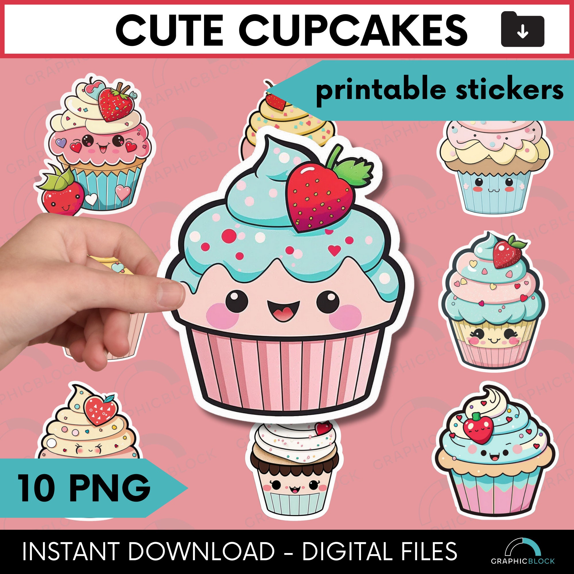 Printable Cupcake STICKERS - Digital File Instant Download- planner  stickers, party favor, embellishment