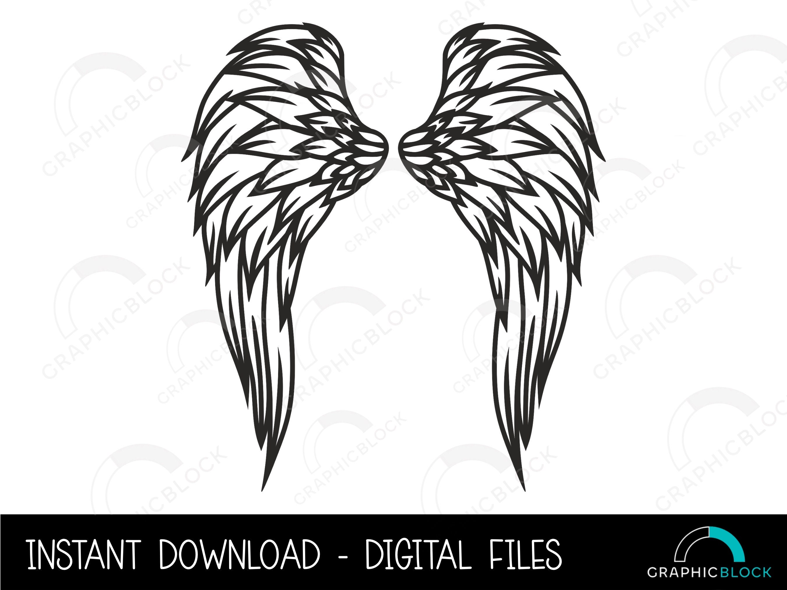 Angel Cricut Cut File Wing Silhouette Dxf Eps Memorial Clip Art Digital Download Memorial Wings PNG Angel Wings SVG Wings Heaven Vector