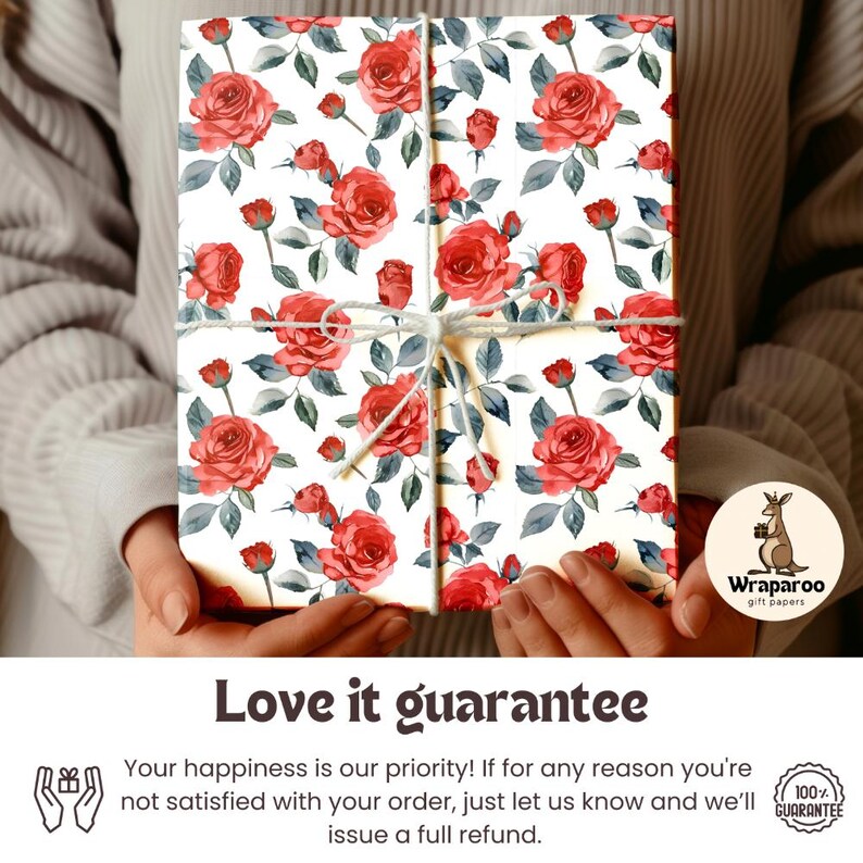 Red Roses Gift Wrap, Floral Wrapping Paper, Elegant Birthday Gift Wrap, Beautiful Rose Print, Special Occasion Packaging