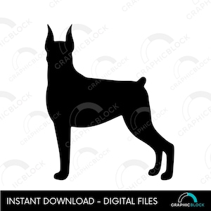 Doberman SVG, Diseño svg de silueta de perro, Archivo de corte de forma de Doberman para Silhouette Studio & Cricut, ClipArt de raza de perro Eps Png, Descarga instantánea