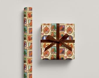 Capybara Gift Wrap: Vintage Stamp Style, Holiday Present Paper
