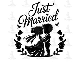 新婚カップルのイラストSVG｜ウェディングカー用デカールカットファイル（デジタルダウンロード）