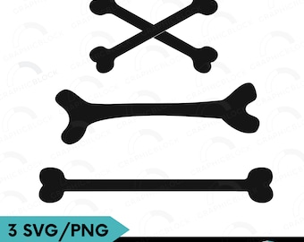 Bones SVG Bundle, Skeleton Bones PNG Set, Crossed Bones Cricut Cut Files, Black Dog Bone Silhouette Outline, Halloween Decor DIY Craft Files