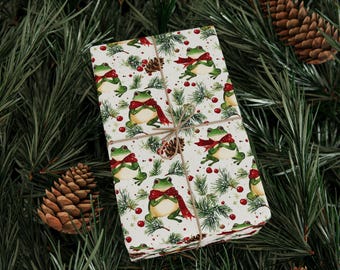 Festive Frog Wrapping Paper, Holiday Gift Wrap, Cute Animal Paper, Premium Paper Sheets, Fun Kid's Birthday, Unique Present Wrap