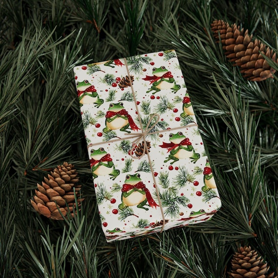 Festive Frog Wrapping Paper, Holiday Gift Wrap, Cute Animal Paper, Premium Paper Sheets, Fun Kid's Birthday, Unique Present Wrap