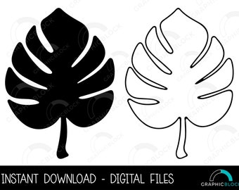 Monstera Leaf SVG #6, Monstera Silhouette PNG, Tropical Leaf Vector, Plant Cricut Cut File Eps Dxf, Black Outline Clip Art, Digital Download