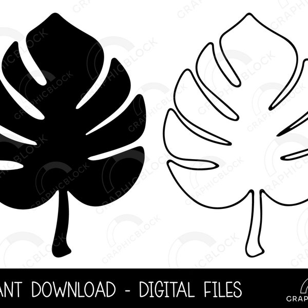 Monstera Leaf SVG #6, Monstera Silhouette PNG, Tropical Leaf Vector, Plant Cricut Cut File Eps Dxf, Black Outline Clip Art, Digital Download