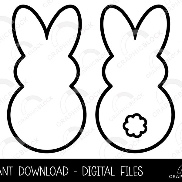 Outline Easter Bunny SVG Set, Peep Bunny Shape Bundle, Rabbit Silhouette Vector Cricut Cut File  Png Dxf, Spring Clip Art, Digital Download