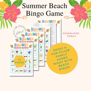 Summer Beach Bingo Printable, Party Games PDF, Summer Printable Games, Family Fun Games Night PDF, Print at Home Games Night, PDF Printable