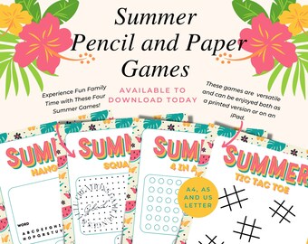Sommer Bleistift und Papier Spiele zum Ausdrucken, Party Spiele PDF, Sommer druckbare Spiele, Kinder Bleistift und Papier Spiele, Familien Spaß Spiele Nacht PDF
