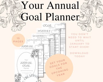 Annual Goal Planner Printable, Goal Setting PDF, Progress Tracking Organiser, Personal Growth Motivation, Action Plan Success, Minimalist