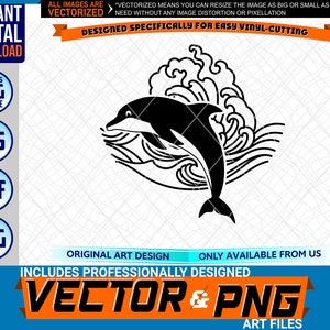 Dolphin Waves Surf Tide Logo Elemento di design grafico. SVG . EPS. PNG . Pdf Clipart Vector Cricut Vinyl Cut Cutting Art File