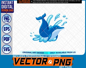 Dolphin Splash Printable Full Color Logo Graphic Design Element .SVG .EPS .PNG .Pdf Clipart Vector Art File