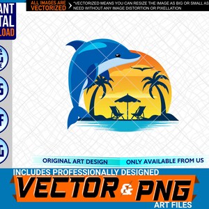 Dolphin Sunset Afdrukbare Full Color Logo Grafisch Ontwerp Element. SVG . EPS. PNG . Pdf Clipart Vector Kunstbestand