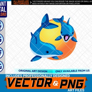 Dolphin Twin Afdrukbare Full Color Logo Grafisch Ontwerp Element. SVG . EPS. PNG . Pdf Clipart Vector Kunstbestand