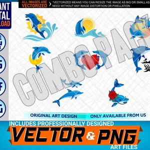 Dolphin Love Swimming Sea Life Printable Full Color Logo Elemento di design grafico. SVG . EPS. PNG . Pdf Clipart Vector Art File