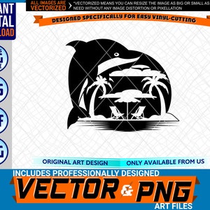 Dolphin Oasis Logo Grafisch Ontwerp Element . SVG . EPS. PNG . Pdf Clipart Vector Cricut Vinyl Cut Cutting Art File