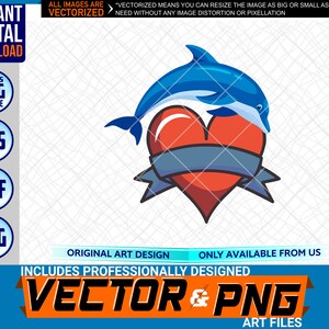 Dolphin Love Printable Full Color Logo Elemento di design grafico. SVG . EPS. PNG . Pdf Clipart Vector Art File