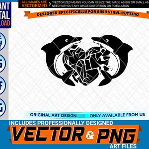 Dolphin Twin Heart Logo Grafisch Ontwerp Element . SVG . EPS. PNG . Pdf Clipart Vector Cricut Vinyl Cut Cutting Art File