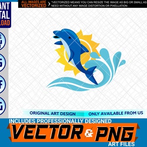 Dolphin Sun Splash Stampabile Full Color Logo Elemento di design grafico. SVG . EPS. PNG . Pdf Clipart Vector Art File