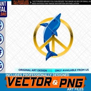 Dolphin Peace Stampabile Full Color Logo Elemento Grafico Di Design. SVG . EPS. PNG . Pdf Clipart Vector Art File