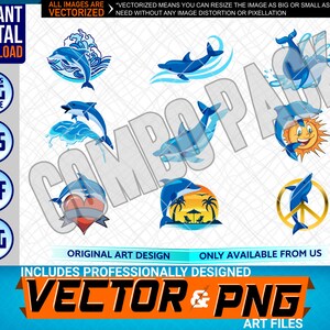 Dolphin Peace Swimming Sea Life Stampabile Full Color Logo Elemento di design grafico. SVG . EPS. PNG . Pdf Clipart Vector Art File